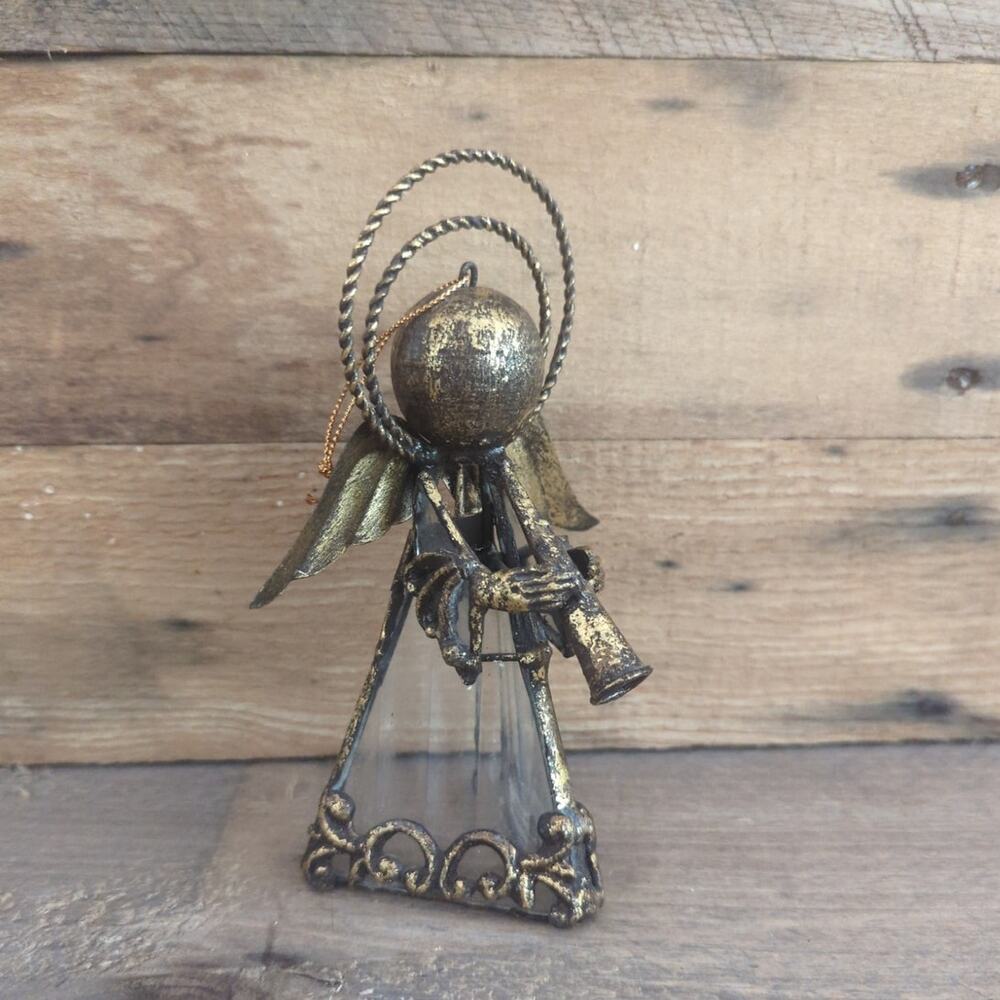 Vintage Glass and Metal Angel Candle Cover / Christmas Tree Ornament